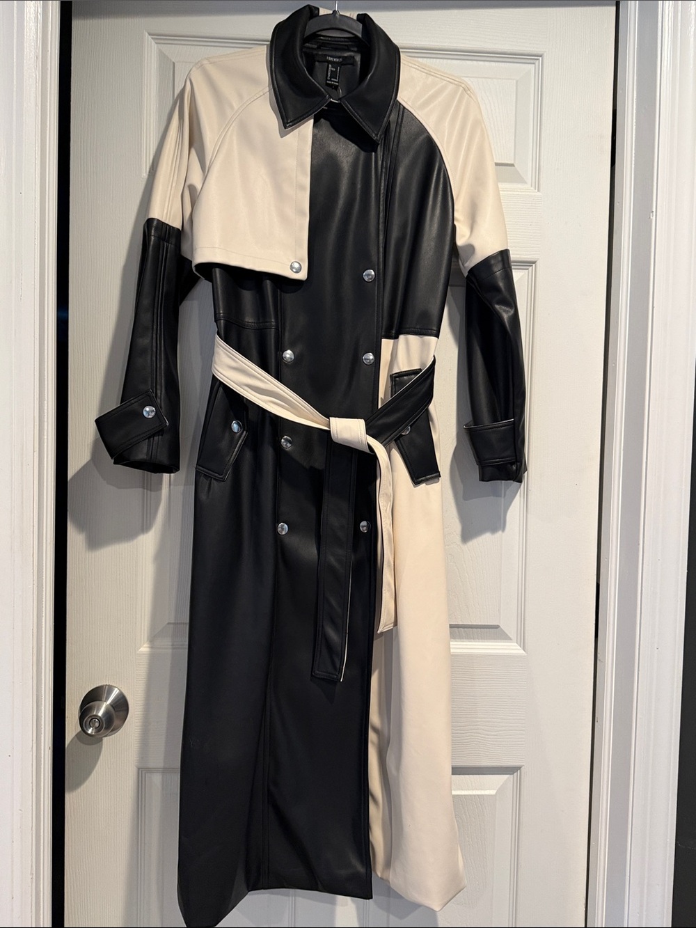 Black & Cream Colorblock Trench Coat